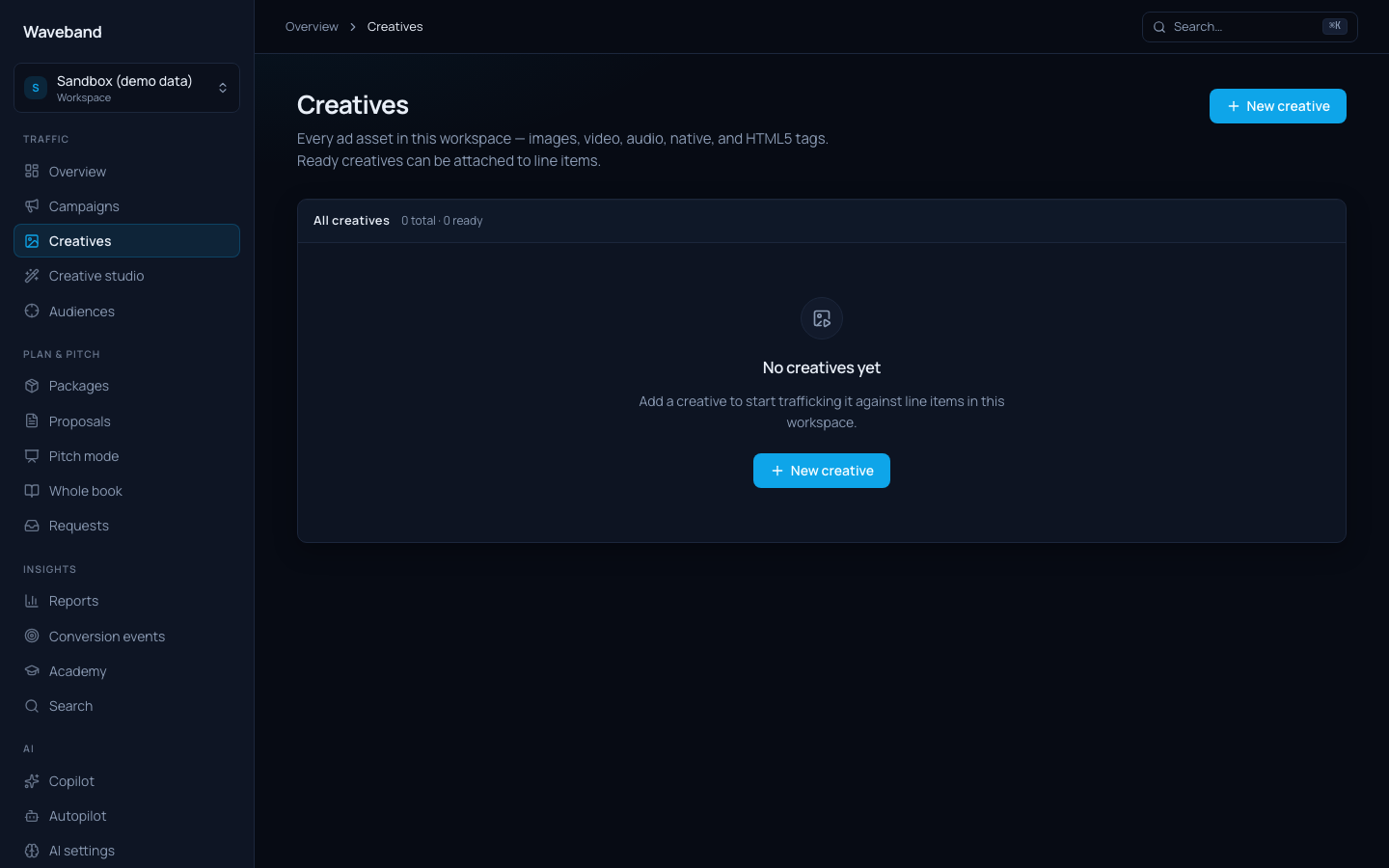 Creatives library with upload form